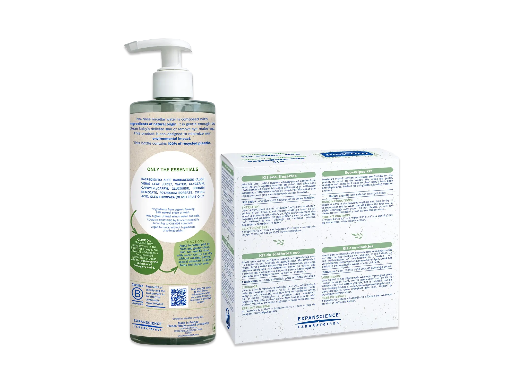 Organic micellar water & reusable eco wipes set