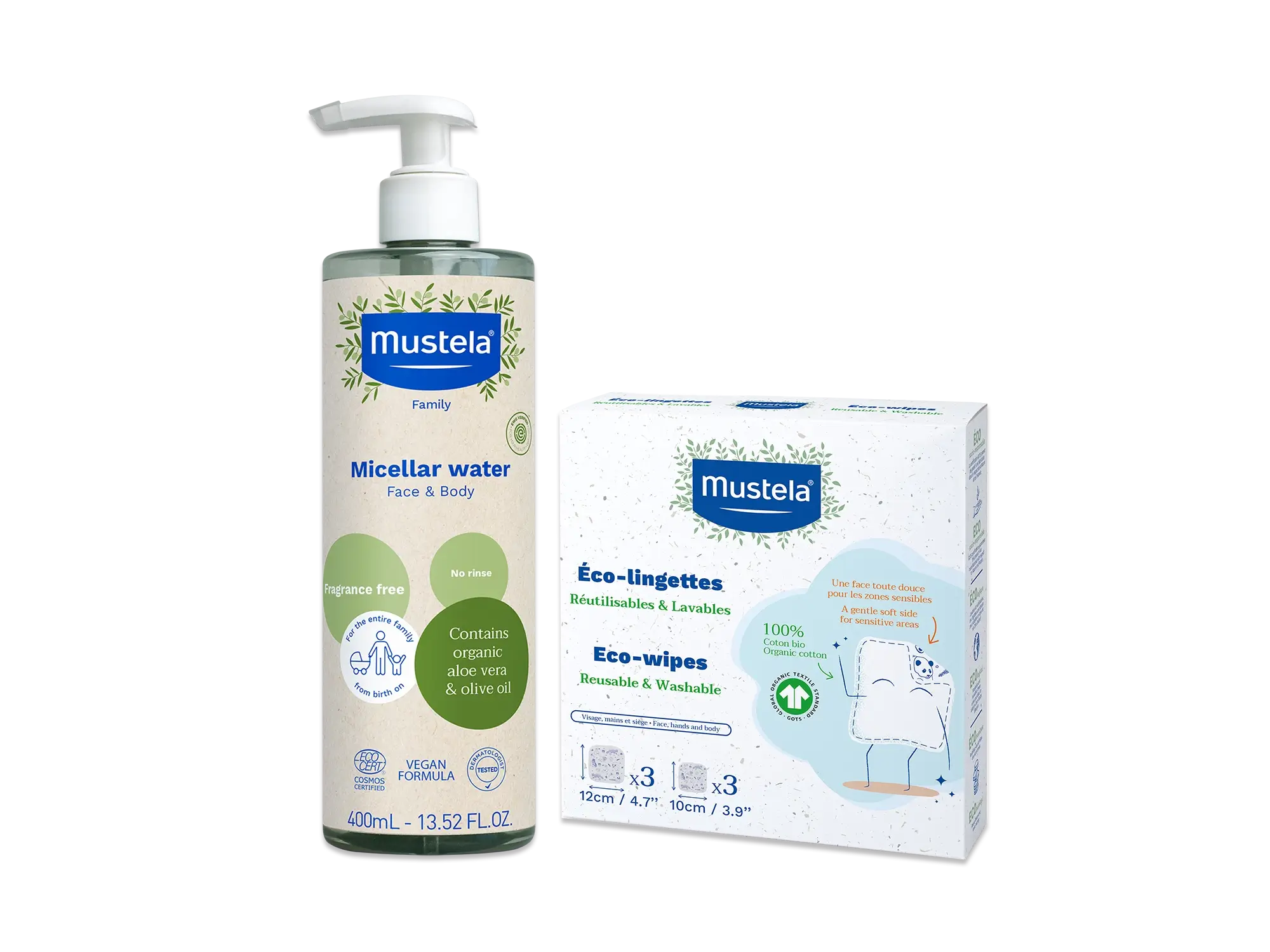 Organic micellar water & reusable eco wipes set
